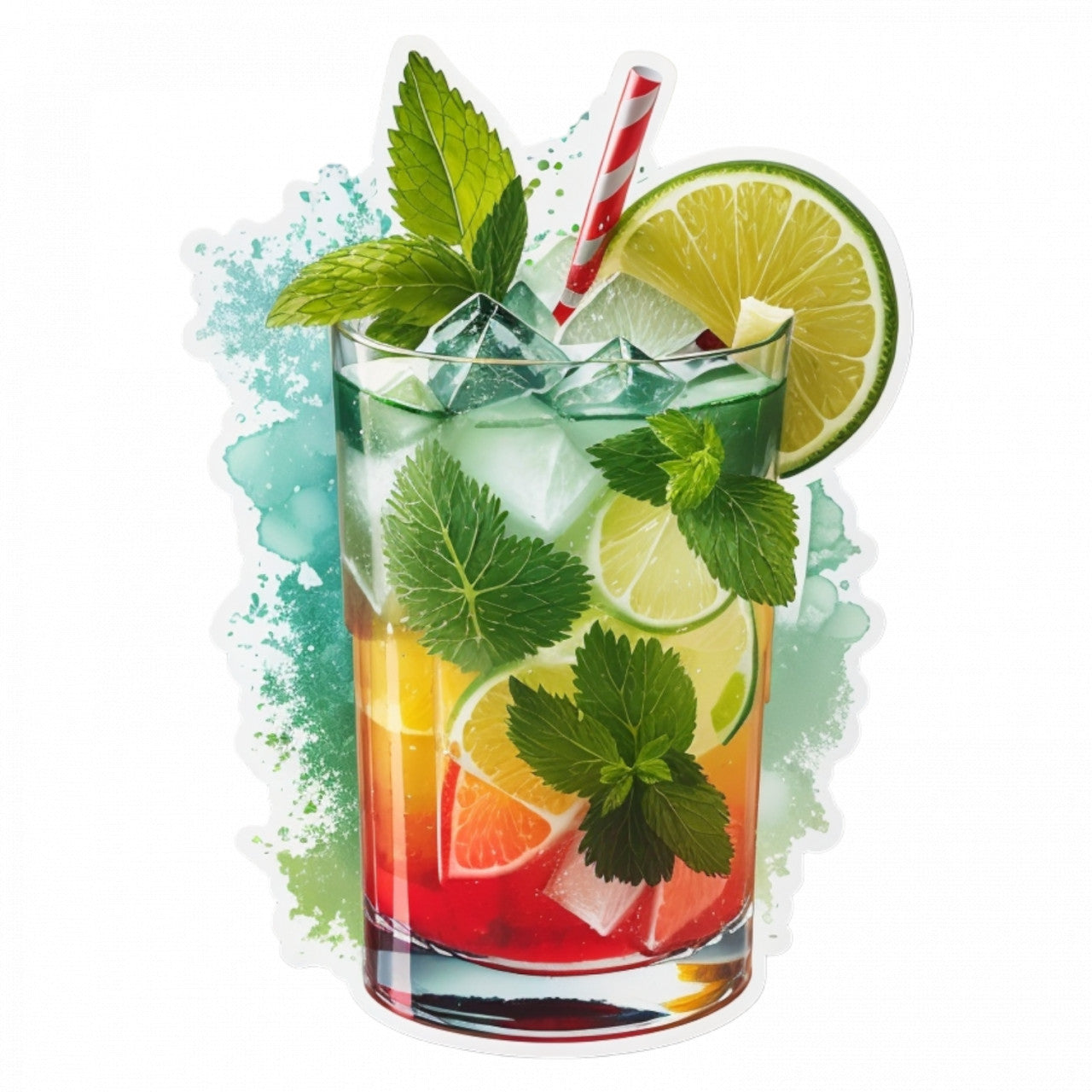 Set 3 bucati, Sticker decorativ, Cocktail Mojito, Rezistent la apa, NO915, 6 cm, Multicolor