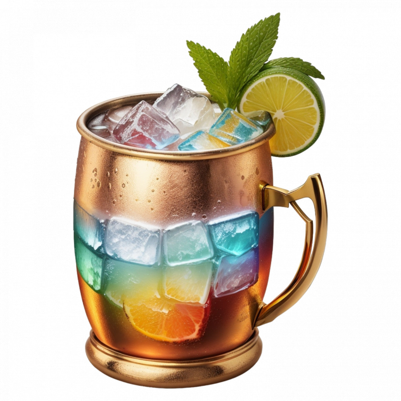 Set 3 bucati, Sticker decorativ, Cocktail Moscow Mule cu gheata, Rezistent la apa, NO926, 6 cm, Multicolor
