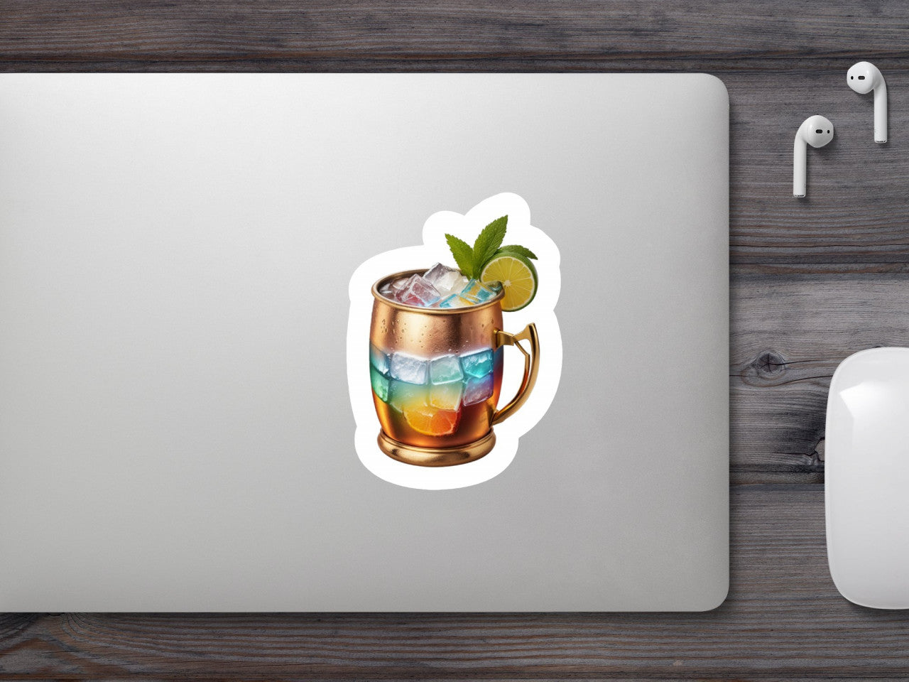 Set 3 bucati, Sticker decorativ, Cocktail Moscow Mule cu gheata, Rezistent la apa, NO926, 6 cm, Multicolor