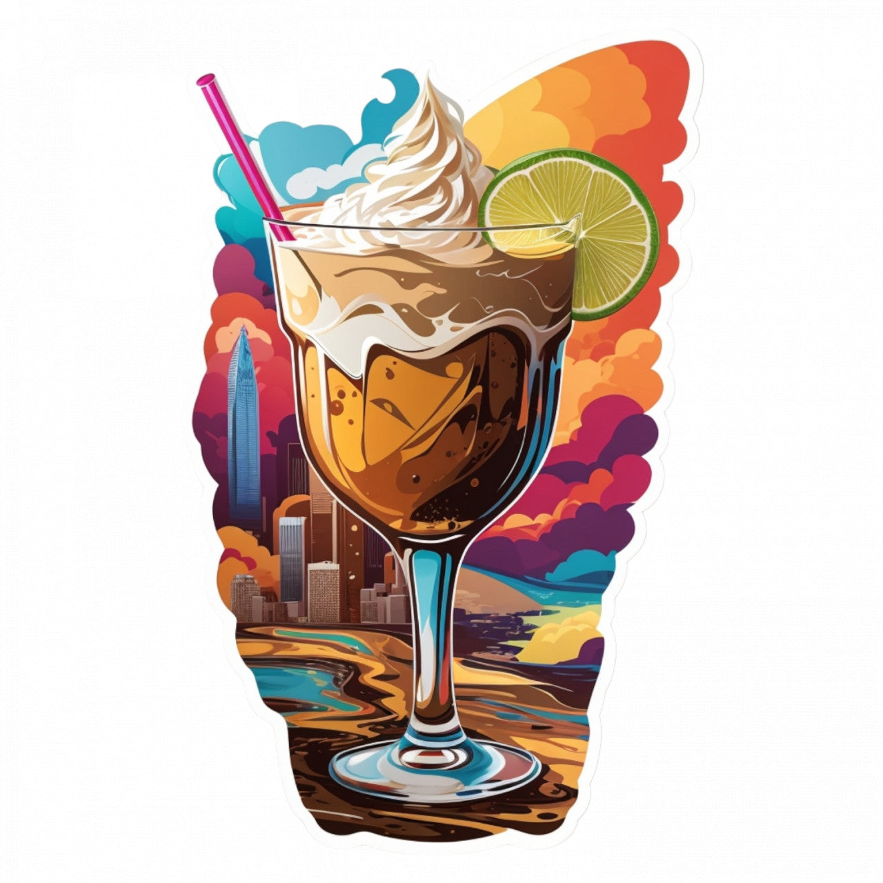 Set 3 bucati, Sticker decorativ, Cocktail Mudslide cu frisca, Rezistent la apa, NO931, 6 cm, Multicolor