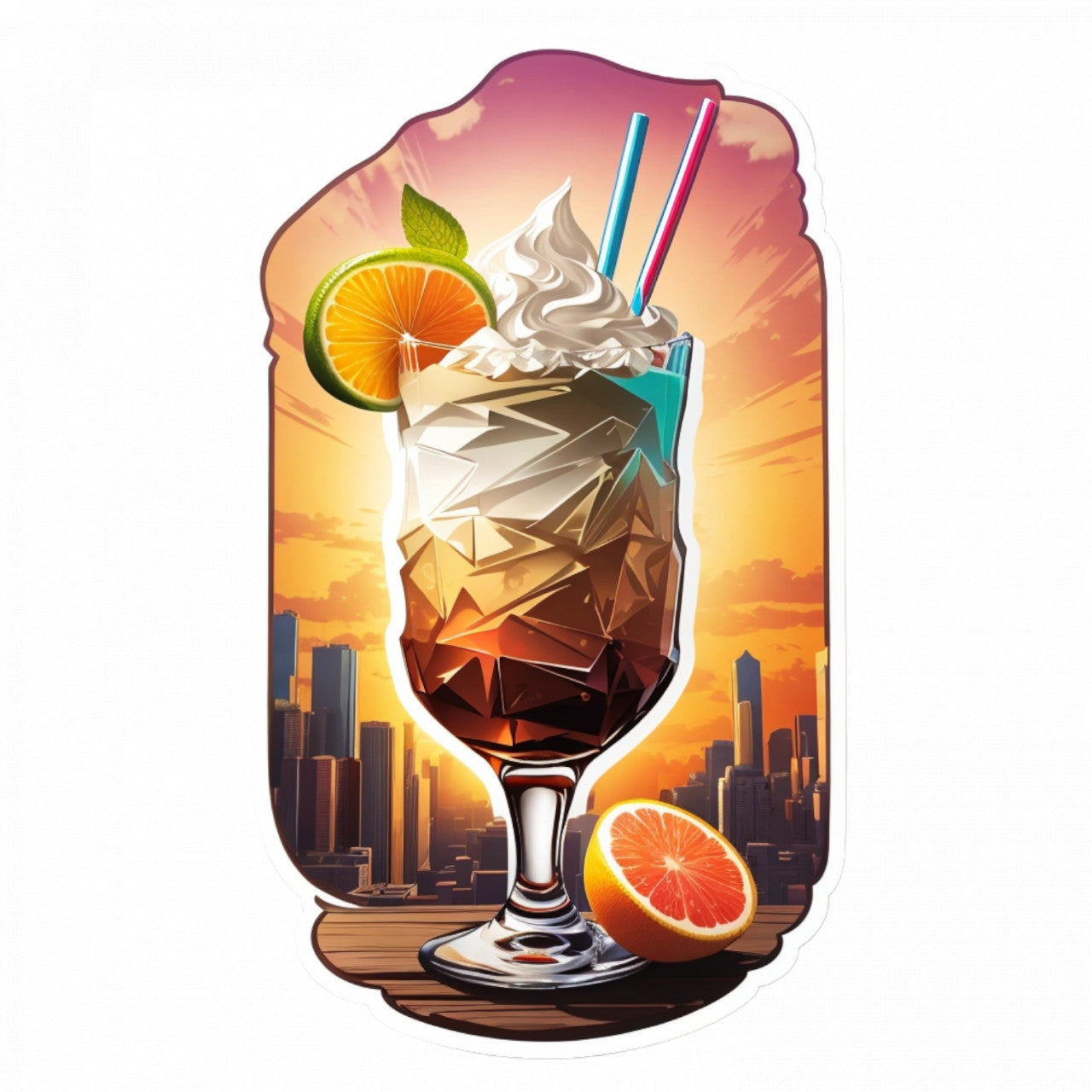 Set 3 bucati, Sticker decorativ, Cocktail Mudslide cu frisca si menta, Rezistent la apa, NO934, 6 cm, Multicolor