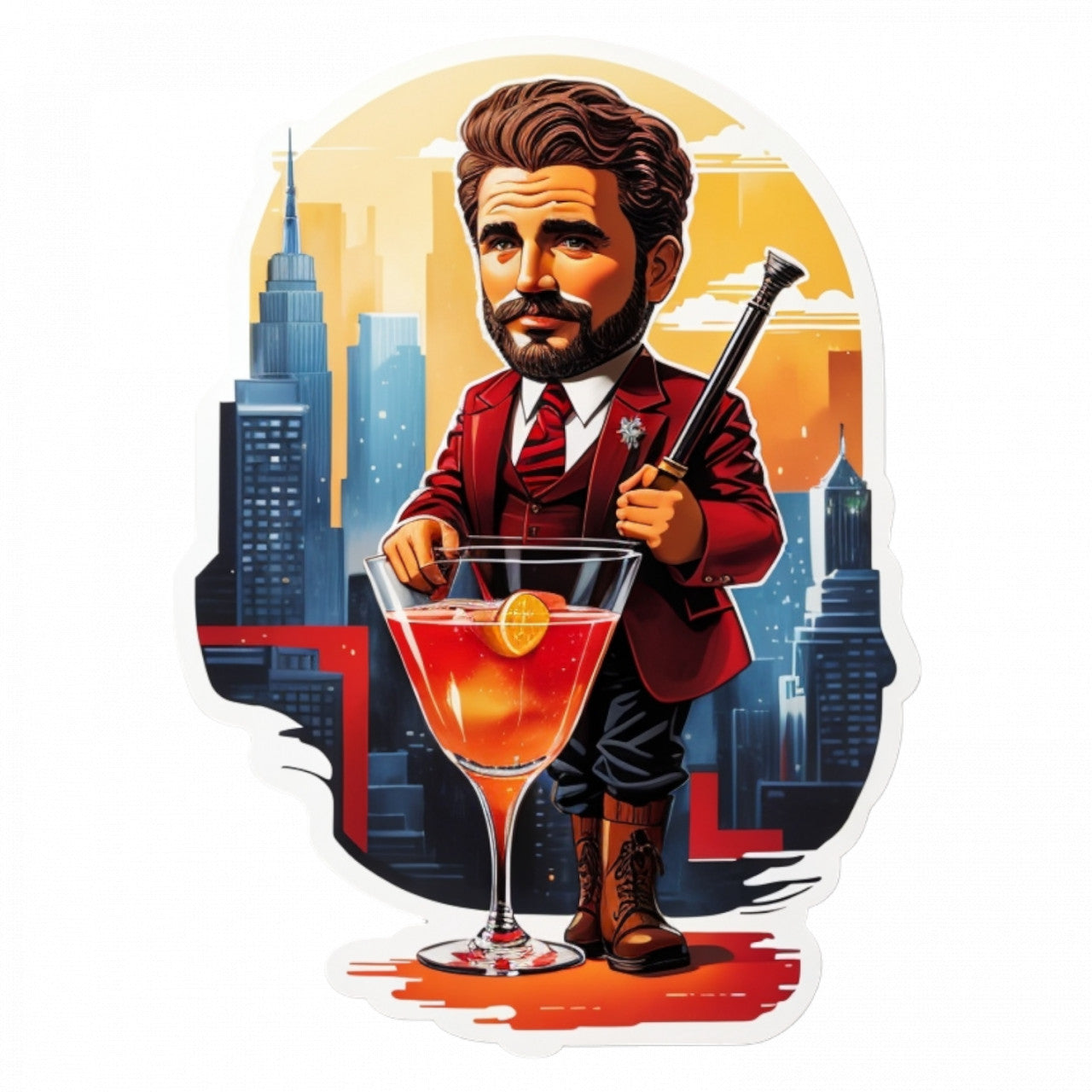 Set 3 bucati, Sticker decorativ, Cocktail Rob Roy la costum, Rezistent la apa, NO1135, 6 cm, Multicolor