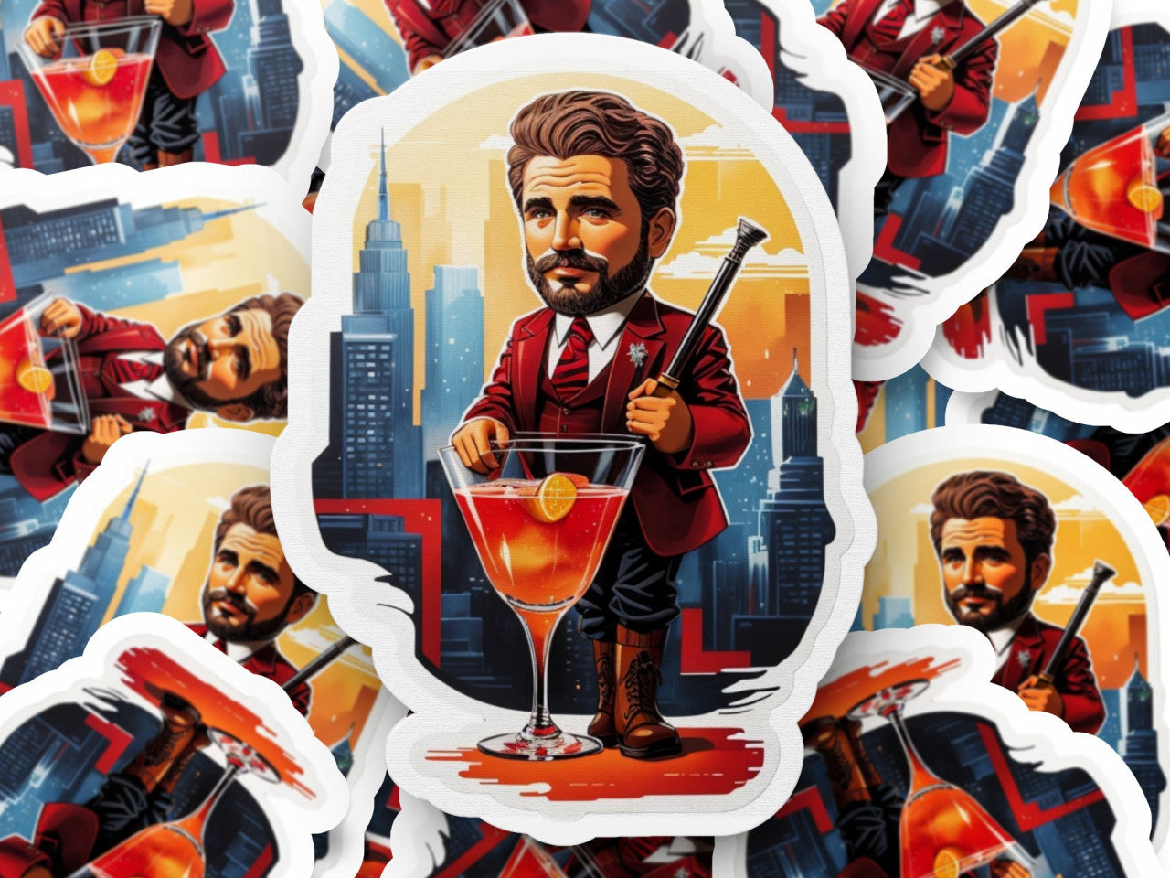 Set 3 bucati, Sticker decorativ, Cocktail Rob Roy la costum, Rezistent la apa, NO1135, 6 cm, Multicolor