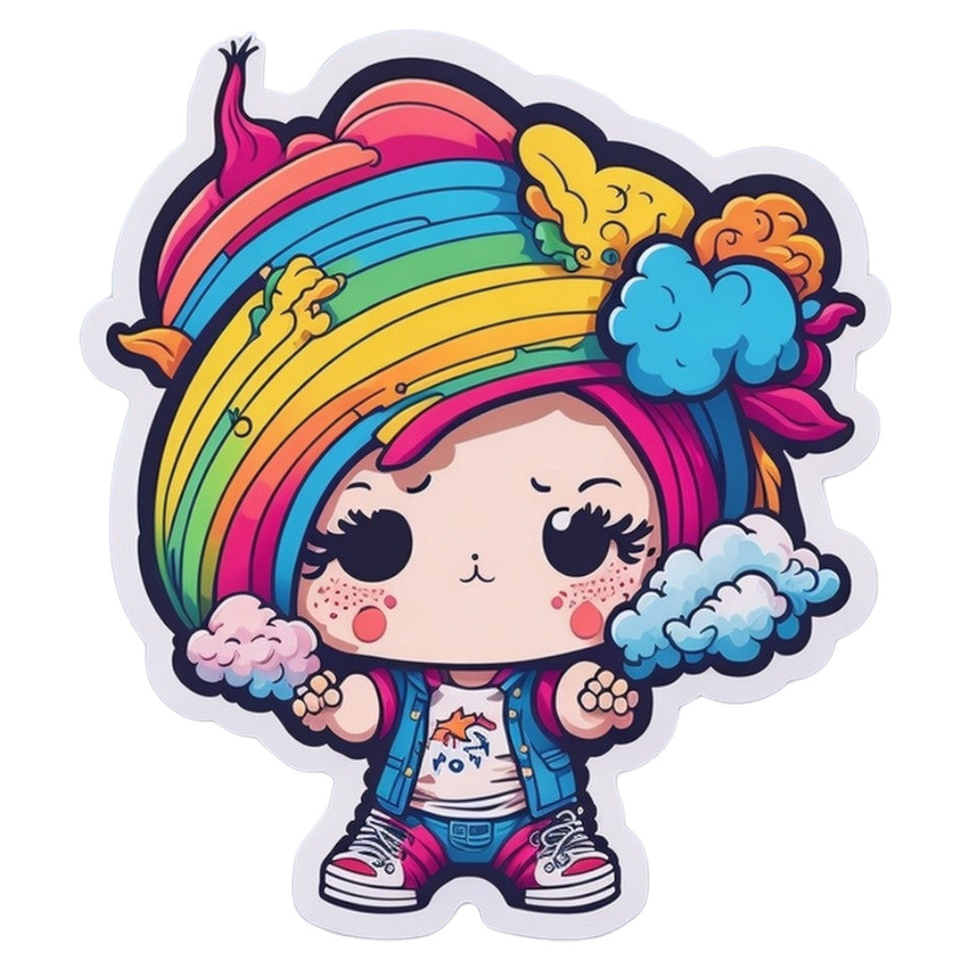 Set 3 bucati, Sticker decorativ, Copil cu turban curcubeu, Rezistent la apa, NO2292, 6 cm, Multicolor