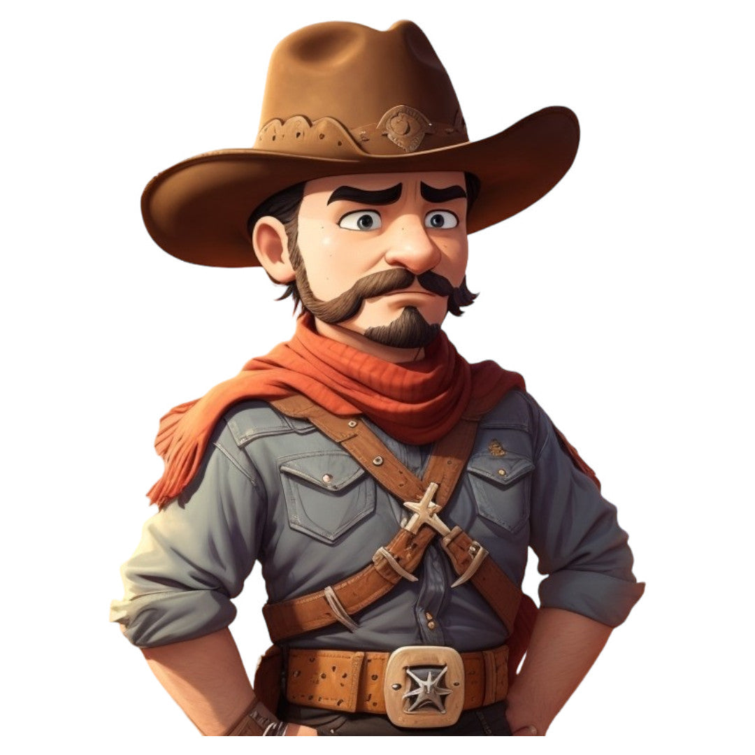 Set 3 bucati, Sticker decorativ, Cowboy cu esarfa si curele, Rezistent la apa, NO2030, 6 cm, Multicolor