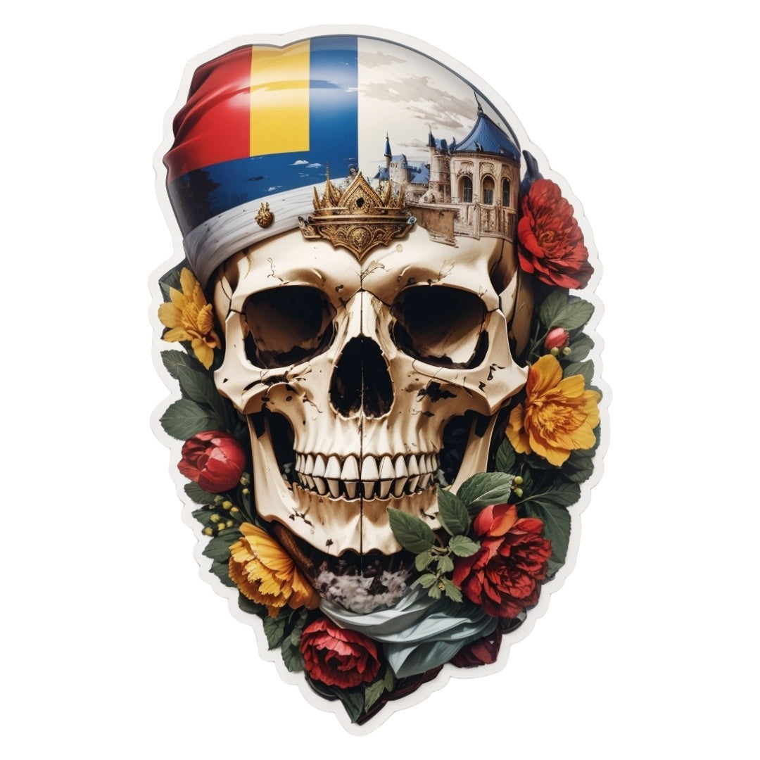 Set 3 bucati, Sticker decorativ, Craniu cu bandana, Rezistent la apa, NO2160, 6 cm, Multicolor