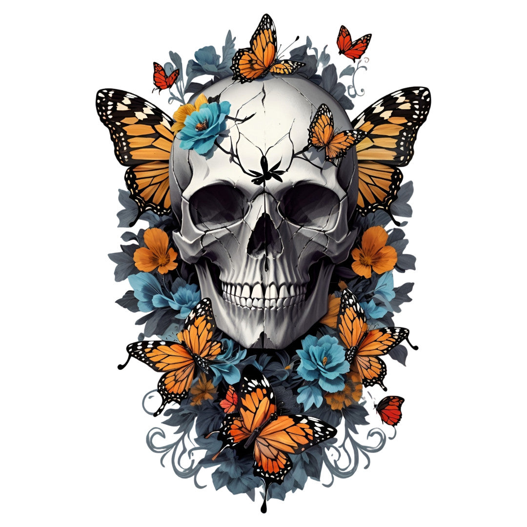 Set 3 bucati, Sticker decorativ, Craniu cu fluturi, Rezistent la apa, NO1852, 6 cm, Multicolor