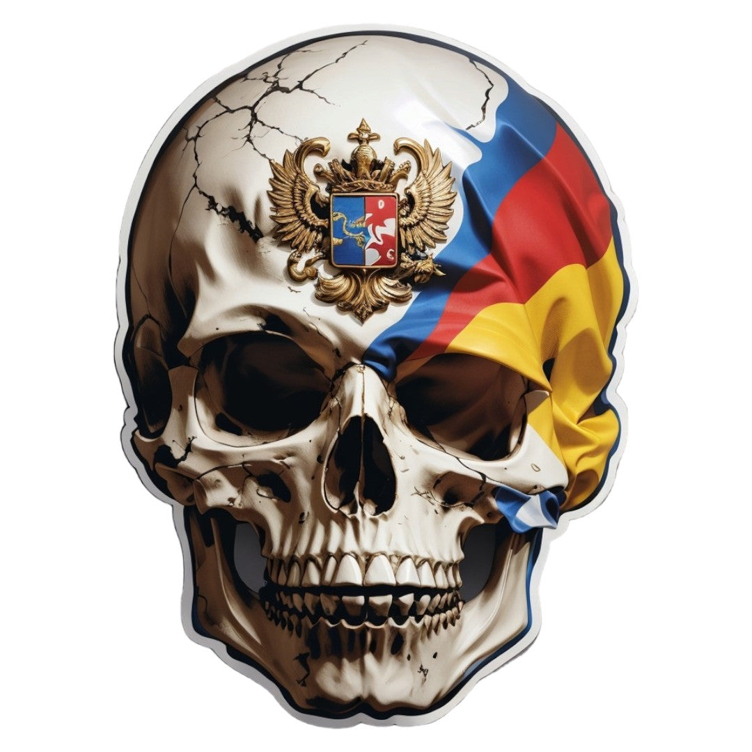 Set 3 bucati, Sticker decorativ, Craniu cu stema, Rezistent la apa, NO2159, 6 cm, Multicolor