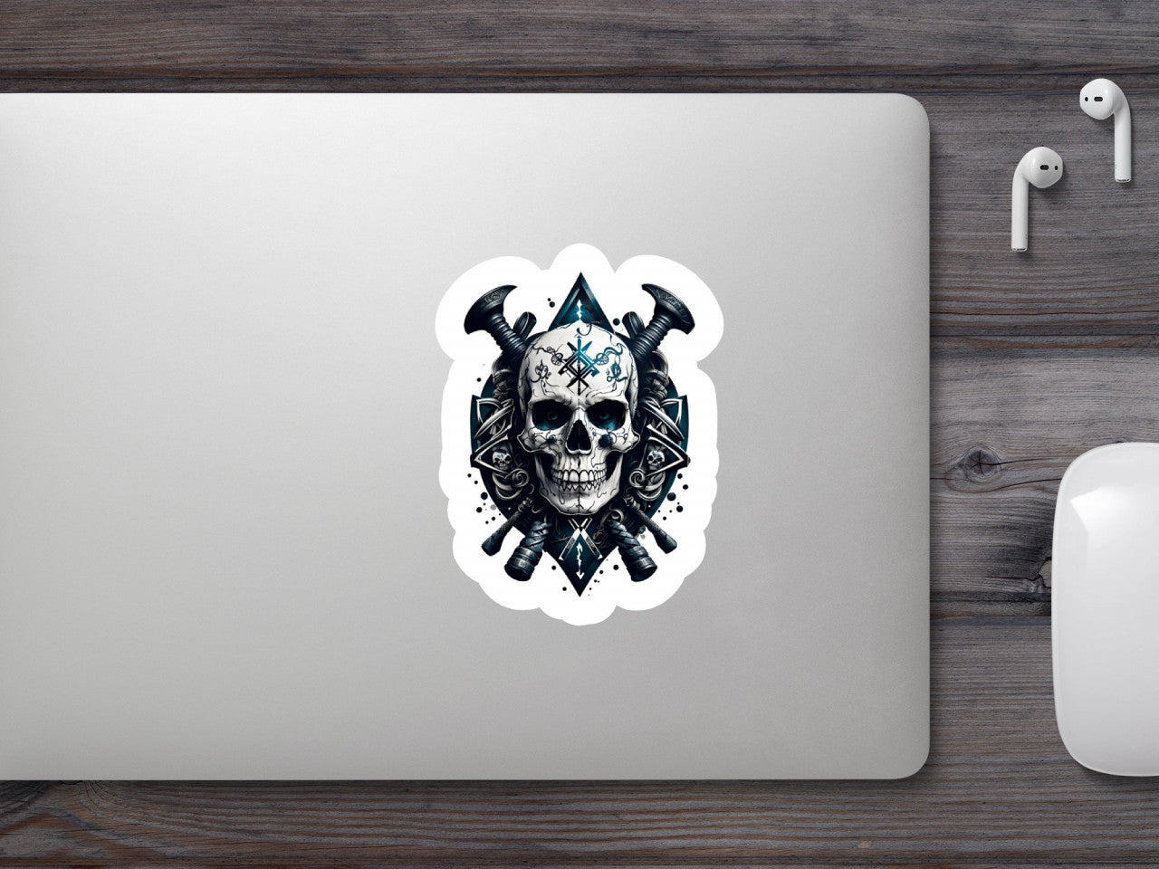 Set 3 bucati, Sticker decorativ, Craniu Viking, Rezistent la apa, NO1657, 6 cm, Multicolor