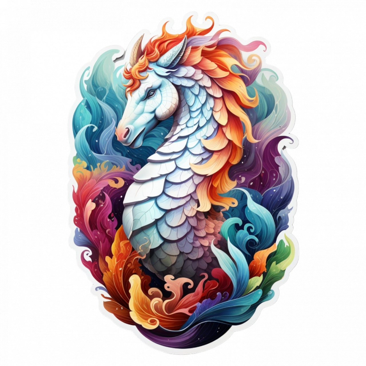 Set 3 bucati, Sticker decorativ, Creatura mitologica Hippocampus, Rezistent la apa, NO700, 6 cm, Multicolor