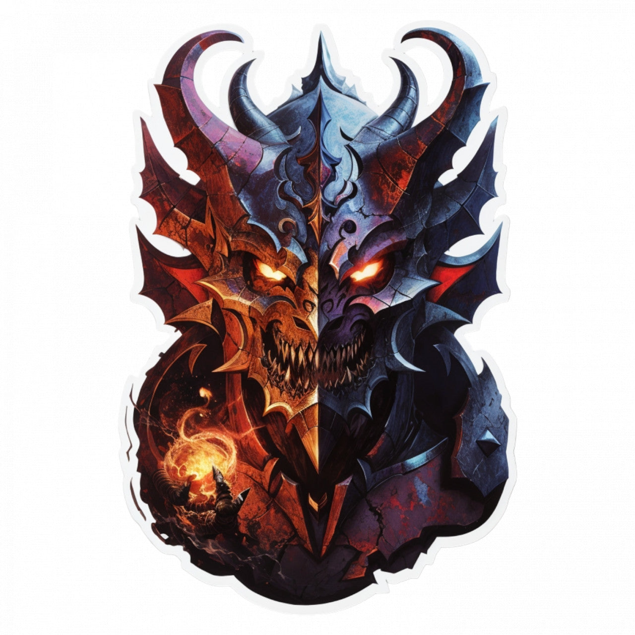 Set 3 bucati, Sticker decorativ, Demon Ahriman cu ochi in flacari , Rezistent la apa, NO229, 6 cm, Multicolor