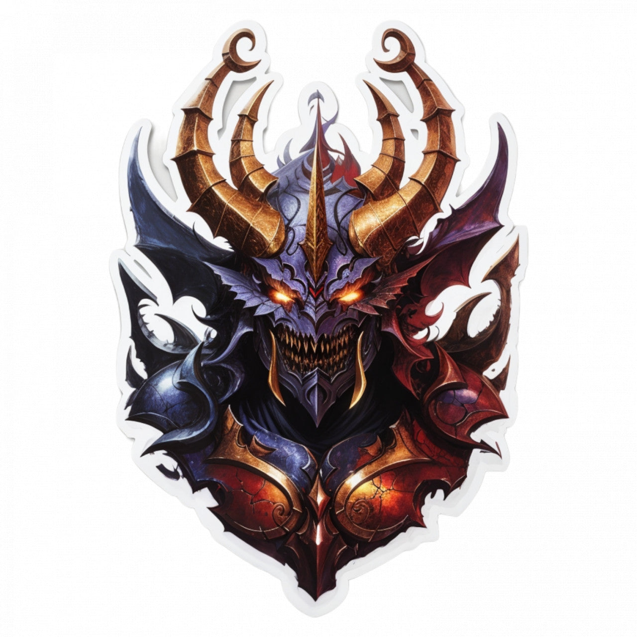 Set 3 bucati, Sticker decorativ, Demon Ahriman masca cu coarne, Rezistent la apa, NO230, 6 cm, Multicolor