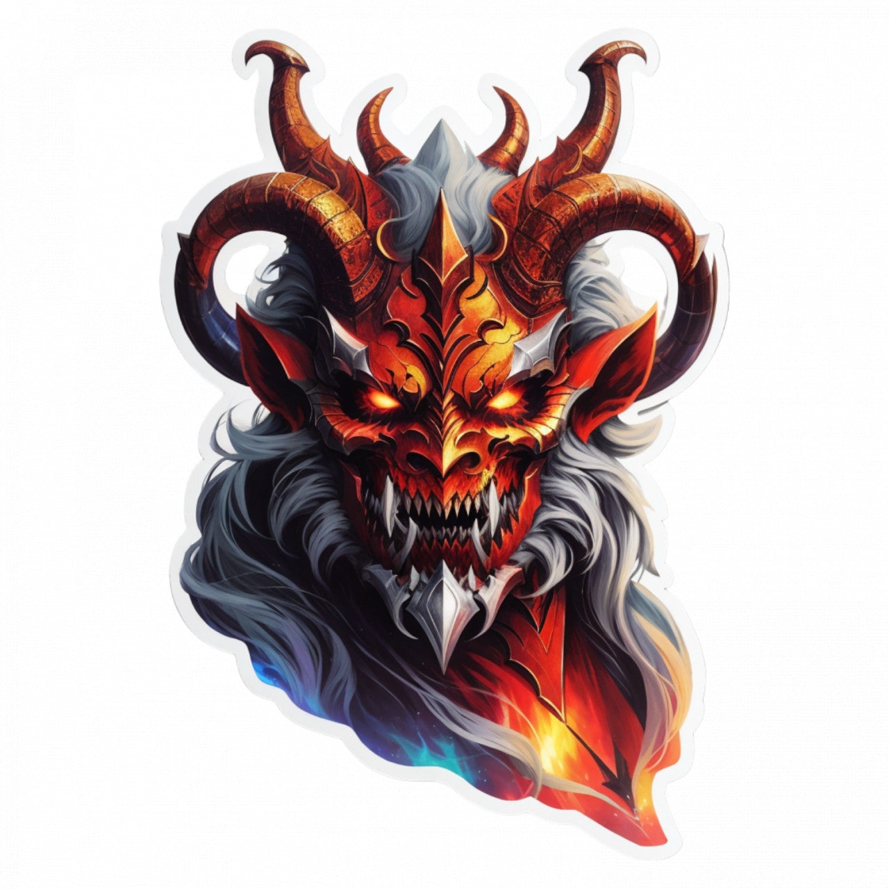 Set 3 bucati, Sticker decorativ, Demon Valac cu colti si coarne, Rezistent la apa, NO1337, 6 cm, Multicolor