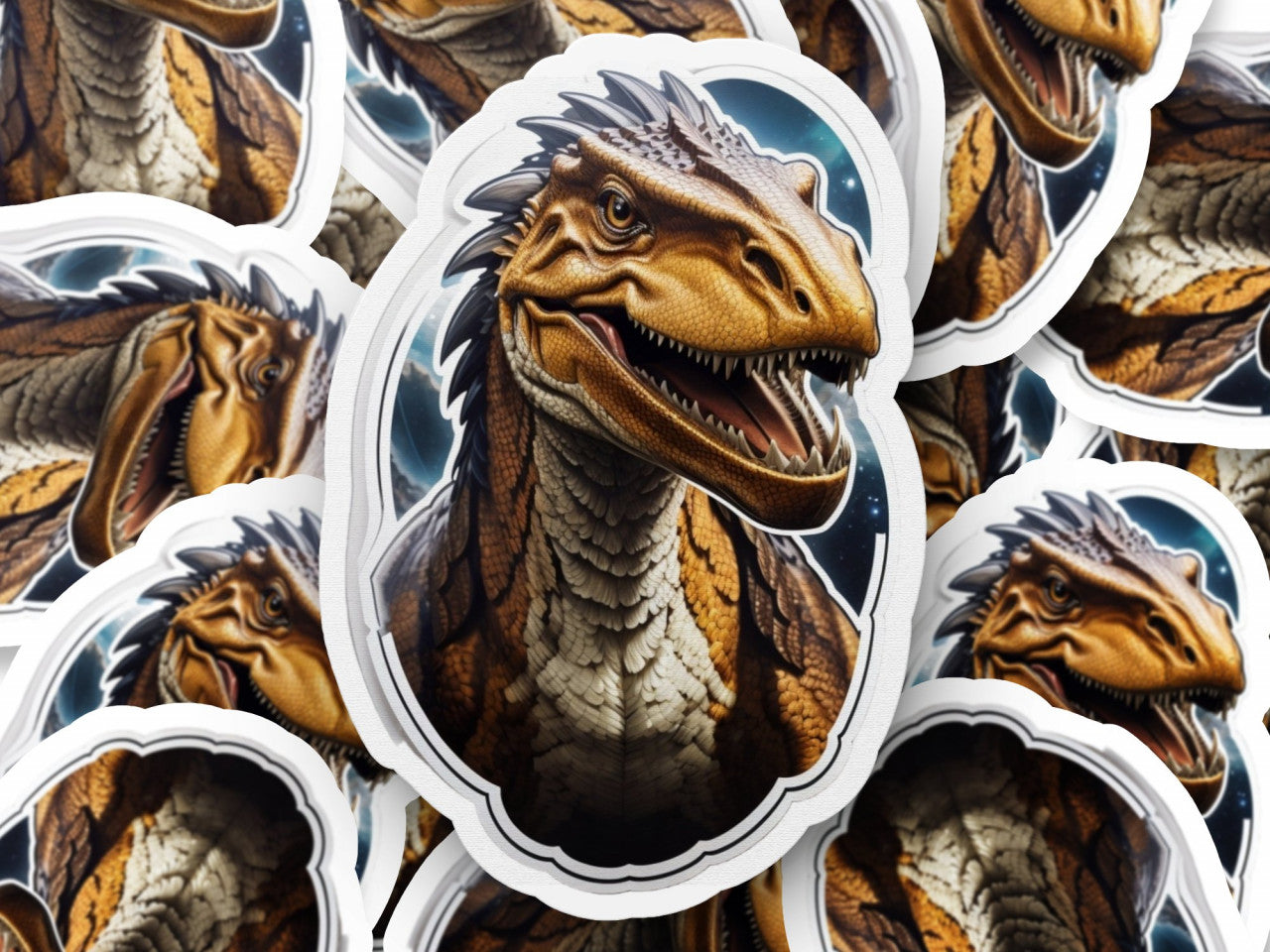 Set 3 bucati, Sticker decorativ, Dinozaur Allosaurus, Rezistent la apa, NO1421, 6 cm, Multicolor