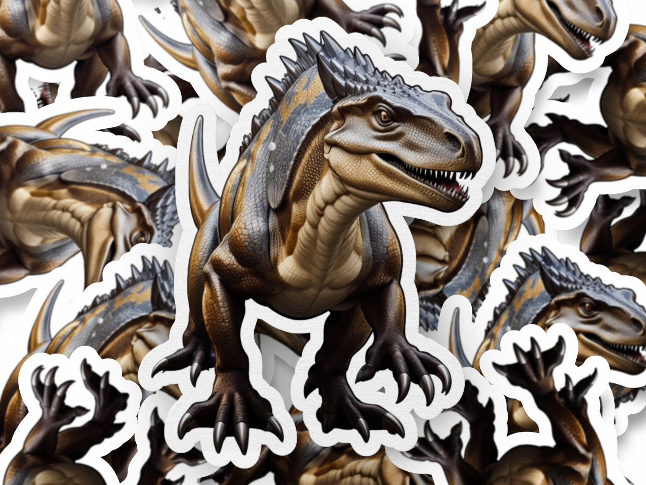 Set 3 bucati, Sticker decorativ, Dinozaur Allosaurus, Rezistent la apa, NO1422, 6 cm, Multicolor