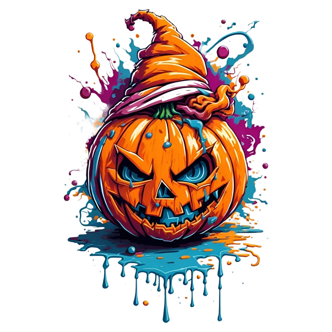 Set 3 bucati, Sticker decorativ, Dovleacul cu palarie de halloween, Rezistent la apa, NO1939, 6 cm, Multicolor