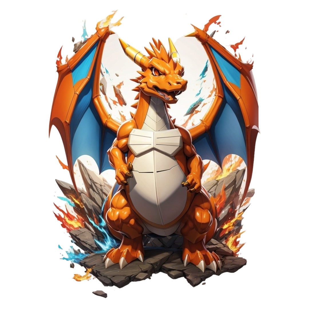 Set 3 bucati, Sticker decorativ, Dragon pokemon cu papion, Rezistent la apa, NO2014, 6 cm, Multicolor