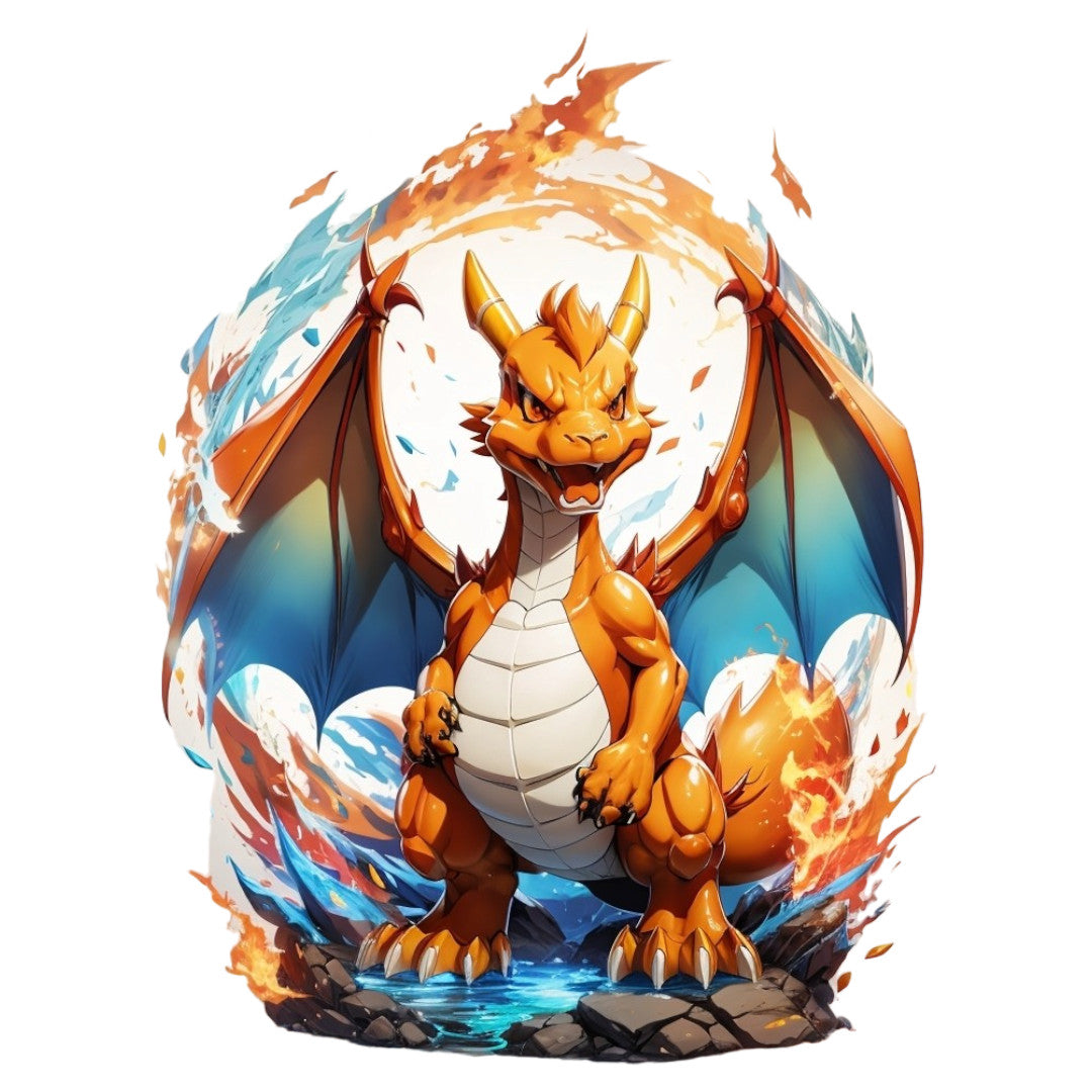 Set 3 bucati, Sticker decorativ, Dragon pokemon in valuri, Rezistent la apa, NO2016, 6 cm, Multicolor