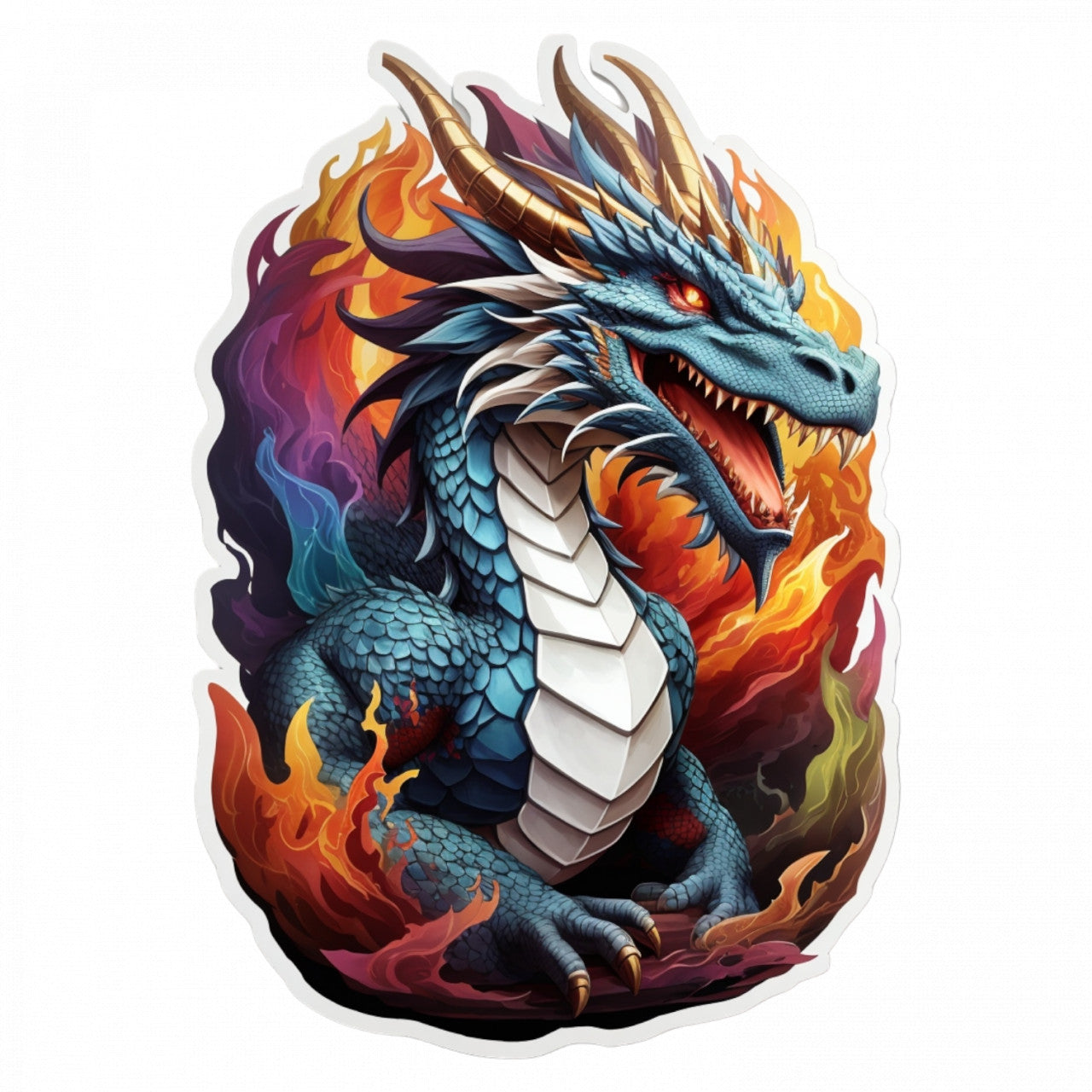 Set 3 bucati, Sticker decorativ, Dragonul in flacari, Rezistent la apa, NO493, 6 cm, Multicolor