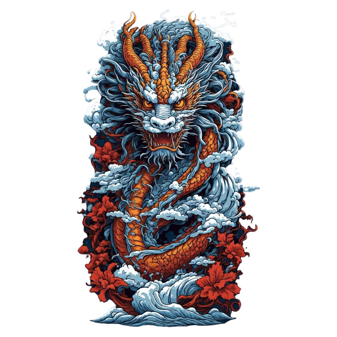 Set 3 bucati, Sticker decorativ, Dragonul japonez, Rezistent la apa, NO1749, 6 cm, Multicolor