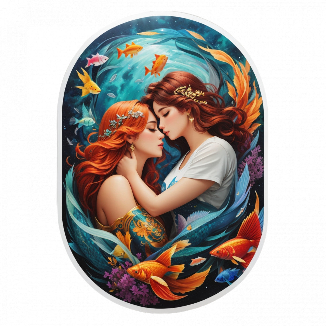 Set 3 bucati, Sticker decorativ, Fete simbol zodia pesti, Rezistent la apa, NO1069, 6 cm, Multicolor