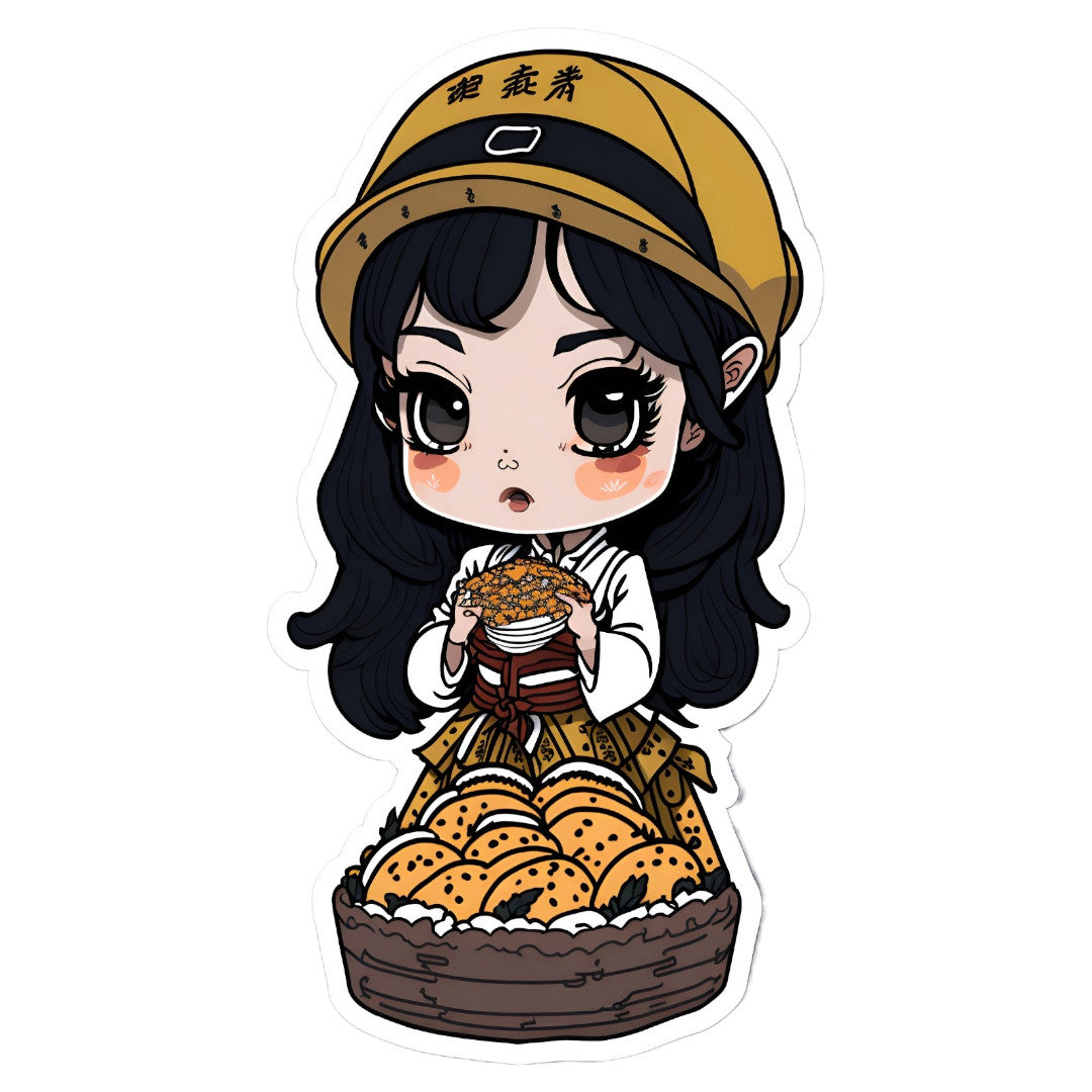 Set 3 bucati, Sticker decorativ, Fetita cu prajituri, Rezistent la apa, NO1901, 6 cm, Multicolor