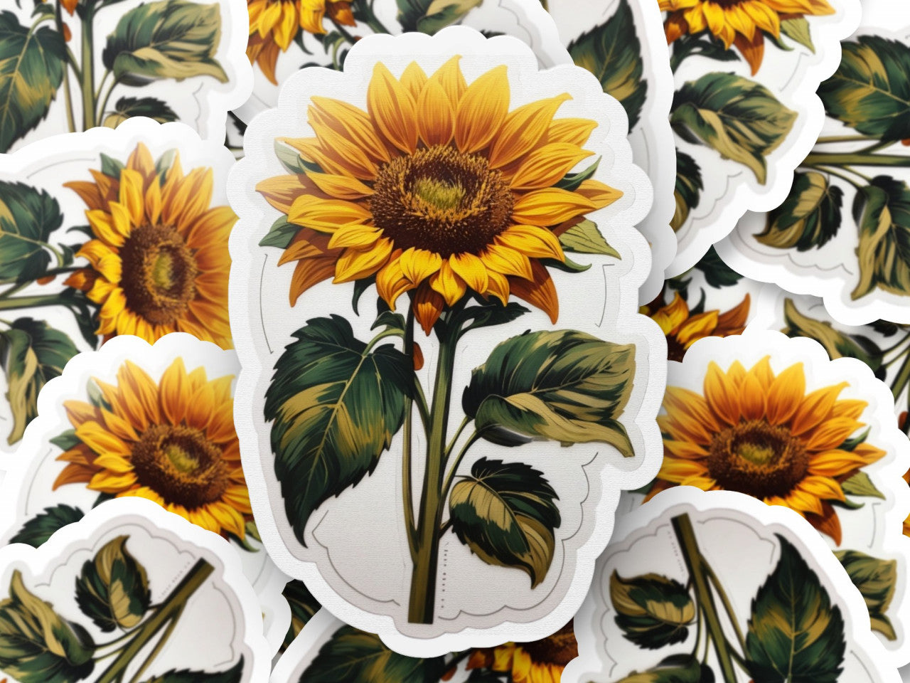 Set 3 bucati, Sticker decorativ, Floarea soarelui, Rezistent la apa, NO1264, 6 cm, Multicolor