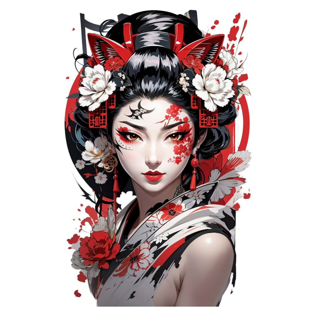 Set 3 bucati, Sticker decorativ, Gheisha, Rezistent la apa, NO1665, 6 cm, Multicolor