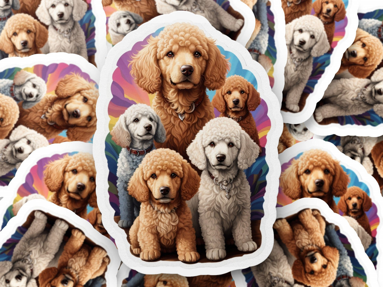 Set 3 bucati, Sticker decorativ, Grup de caini poodle, Rezistent la apa, NO1092, 6 cm, Multicolor