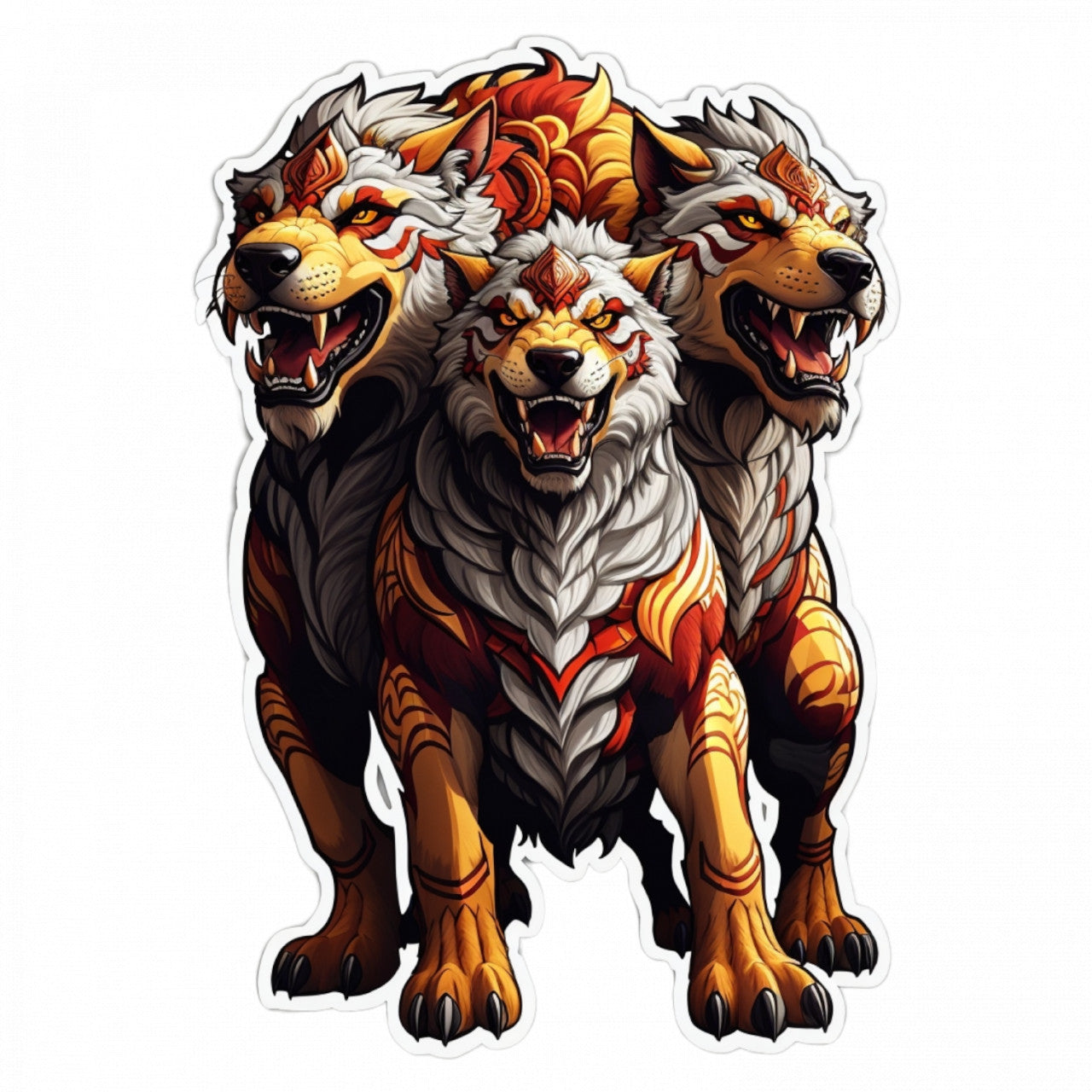 Set 3 bucati, Sticker decorativ, Grup de Cerberus creaturi mitologice, Rezistent la apa, NO360, 6 cm, Multicolor