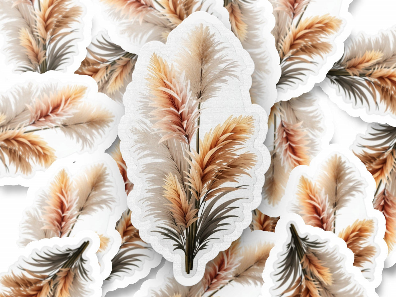 Set 3 bucati, Sticker decorativ, Iarba de pampas, Rezistent la apa, NO1004, 6 cm, Multicolor