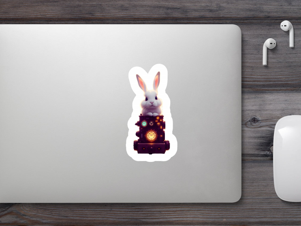 Set 3 bucati, Sticker decorativ, Iepuras steampunk, Rezistent la apa, NO1668, 6 cm, Multicolor