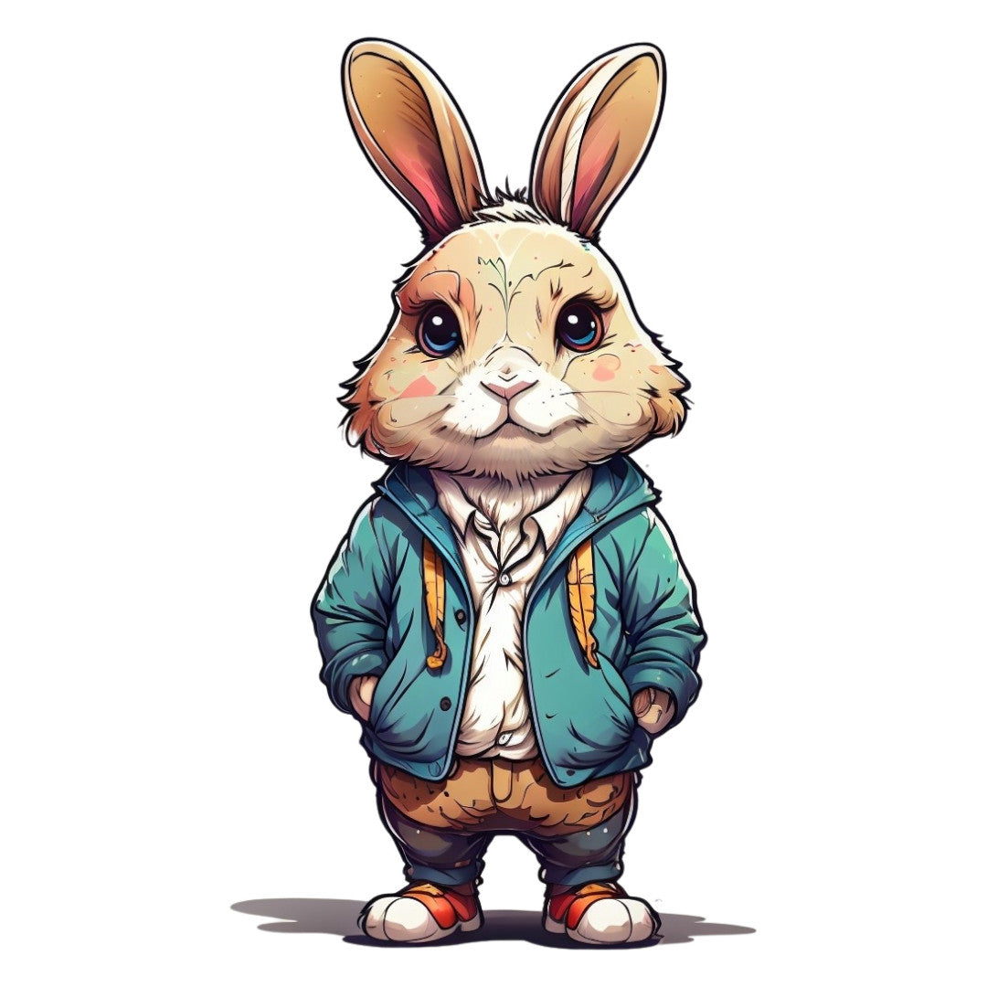 Set 3 bucati, Sticker decorativ, Iepure cu jacheta, Rezistent la apa, NO2237, 6 cm, Multicolor