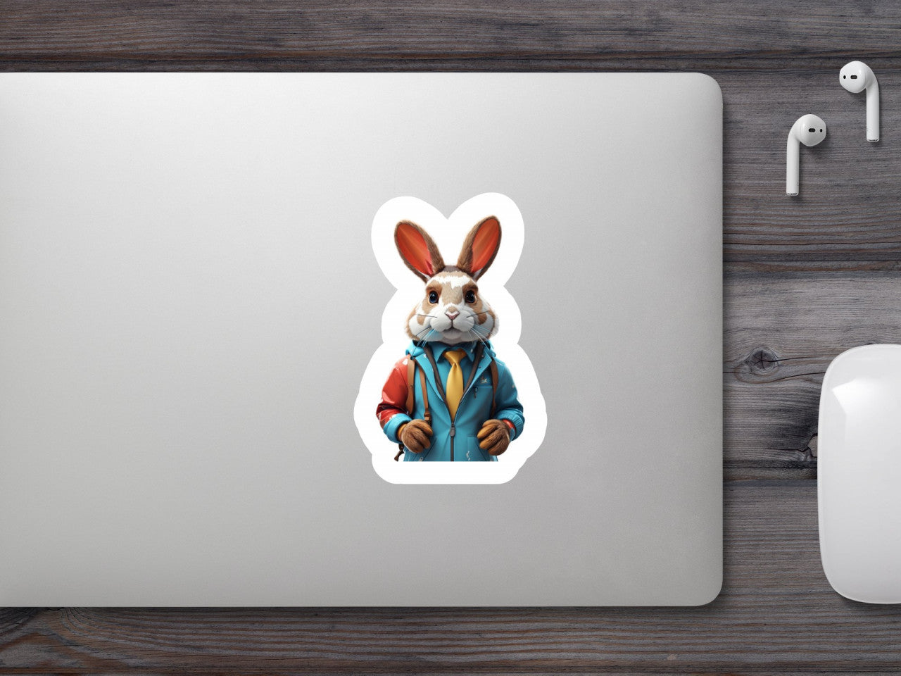 Set 3 bucati, Sticker decorativ, Iepure cu sacou, Rezistent la apa, NO2238, 6 cm, Multicolor