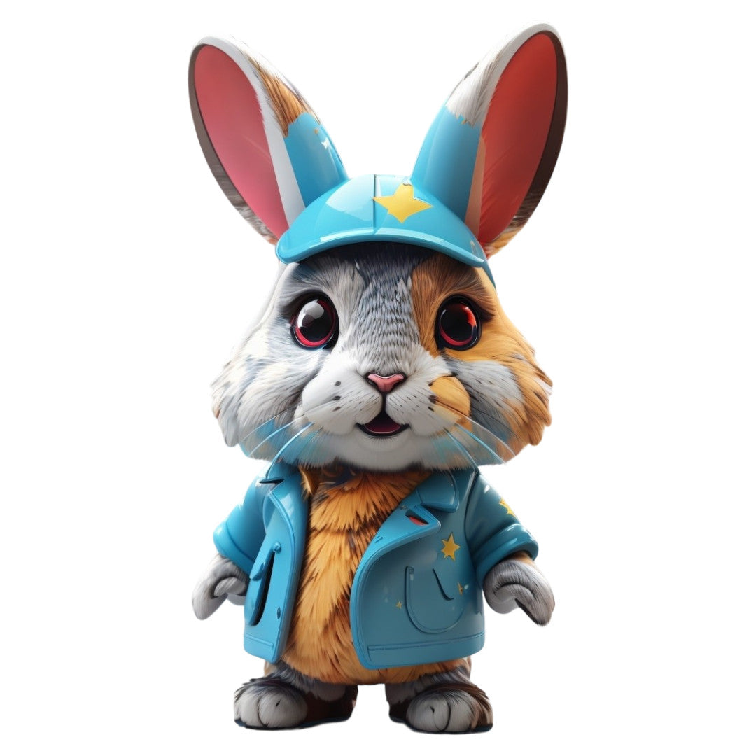 Set 3 bucati, Sticker decorativ, Iepure cu sapca si jacheta, Rezistent la apa, NO2239, 6 cm, Multicolor