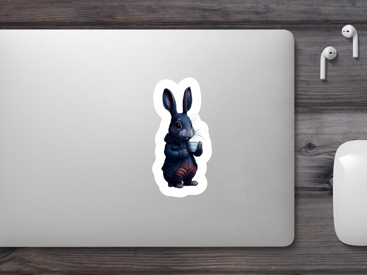 Set 3 bucati, Sticker decorativ, Iepurele care bea cafea, Rezistent la apa, NO1572, 6 cm, Multicolor