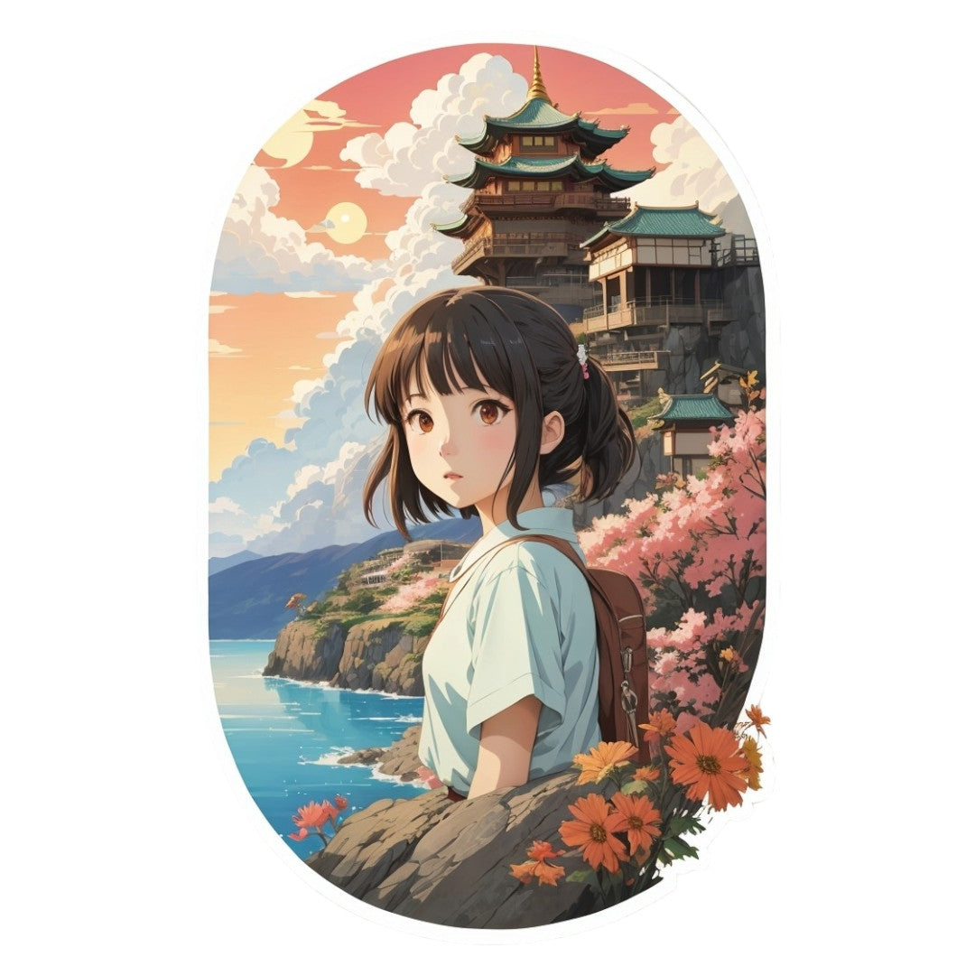 Set 3 bucati, Sticker decorativ, Japoneza pe malul lacului, Rezistent la apa, NO2177, 6 cm, Multicolor