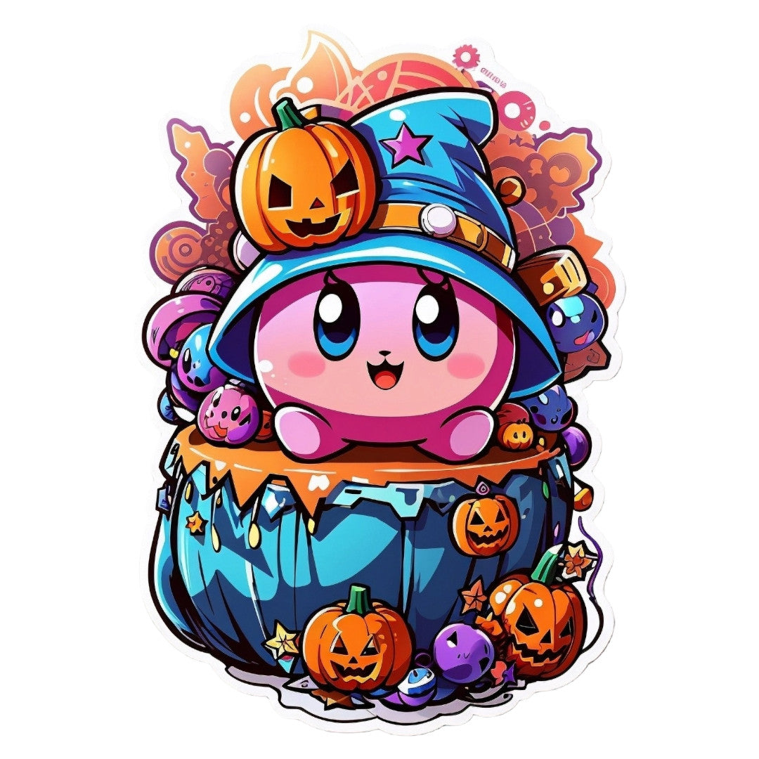 Set 3 bucati, Sticker decorativ, Kirby chibi de halloween, Rezistent la apa, NO1764, 6 cm, Multicolor