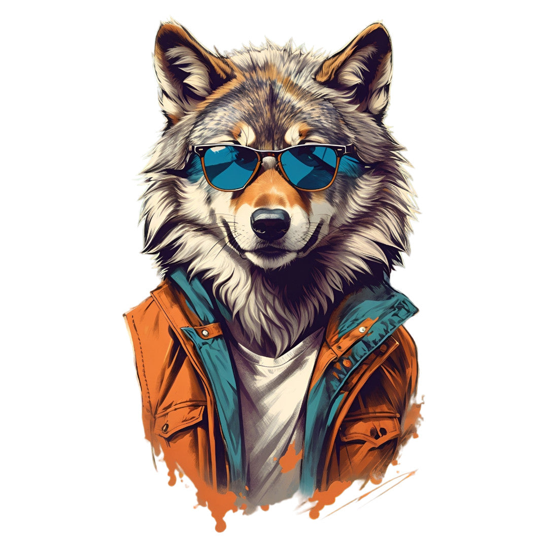 Set 3 bucati, Sticker decorativ, Lup cu jacheta si ochelari, Rezistent la apa, NO1975, 6 cm, Multicolor