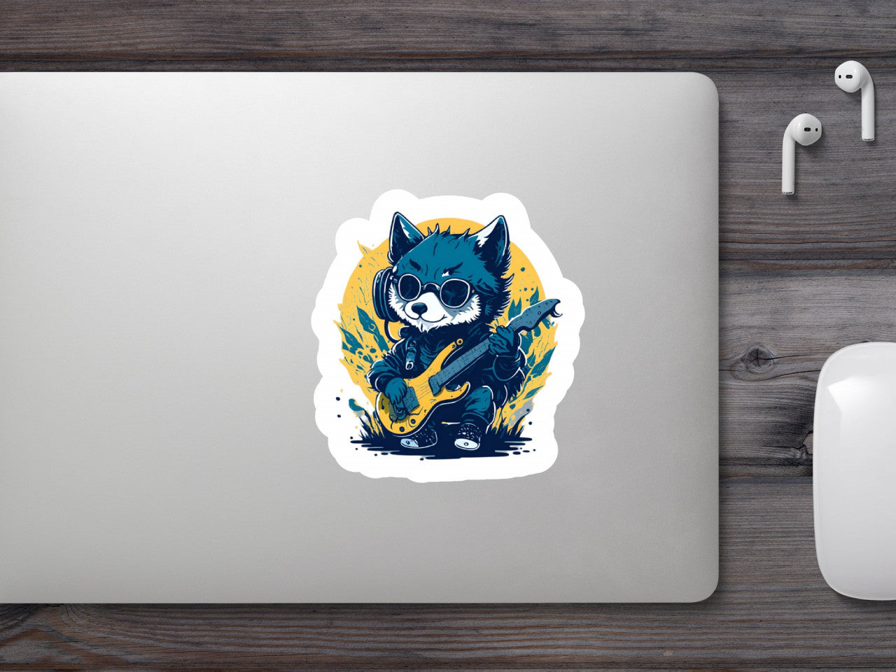 Set 3 bucati, Sticker decorativ, Lupul chitarist, Rezistent la apa, NO1540, 6 cm, Multicolor