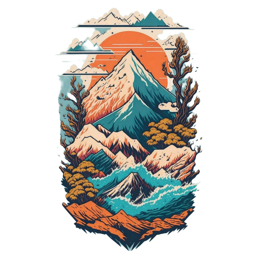 Set 3 bucati, Sticker decorativ, Munti si vai, Rezistent la apa, NO1538, 6 cm, Multicolor