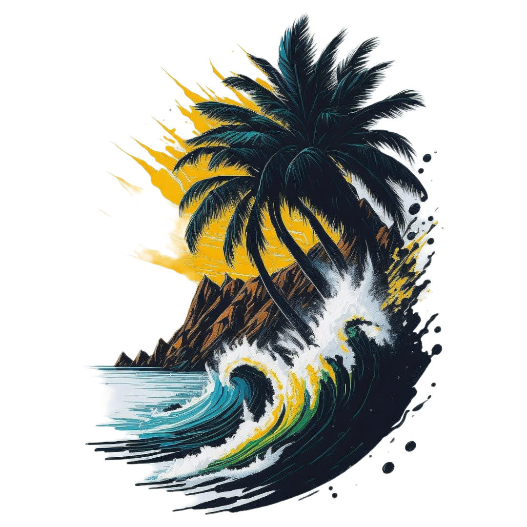 Set 3 bucati, Sticker decorativ, Palmieri loviti de val, Rezistent la apa, NO1490, 6 cm, Multicolor