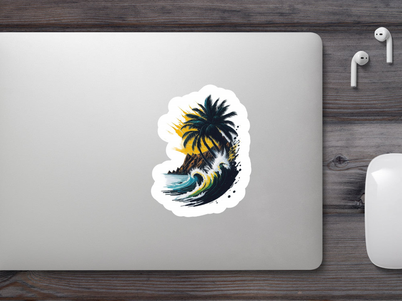 Set 3 bucati, Sticker decorativ, Palmieri loviti de val, Rezistent la apa, NO1490, 6 cm, Multicolor