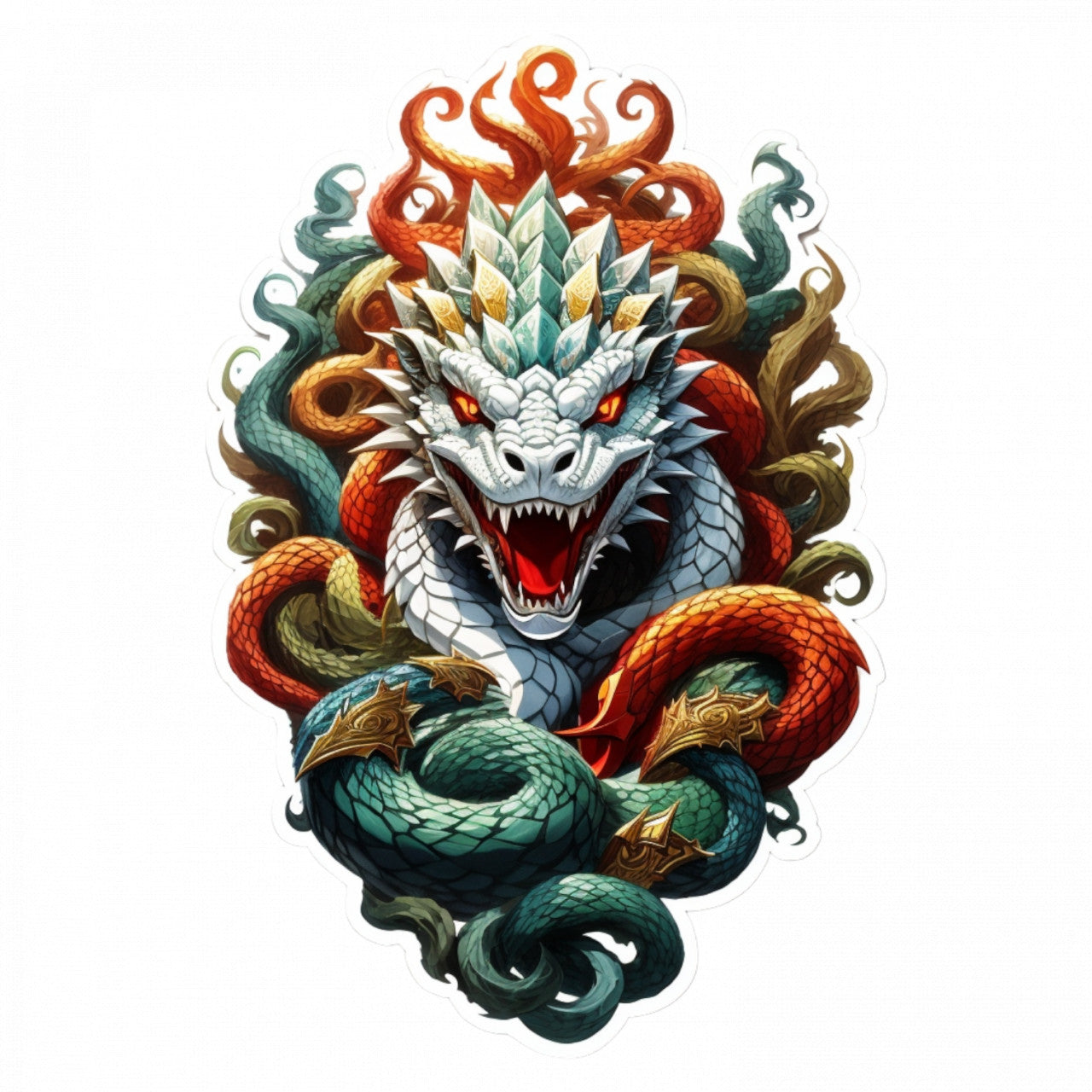 Set 3 bucati, Sticker decorativ, Personaj mitologic Hydra, Rezistent la apa, NO730, 6 cm, Multicolor