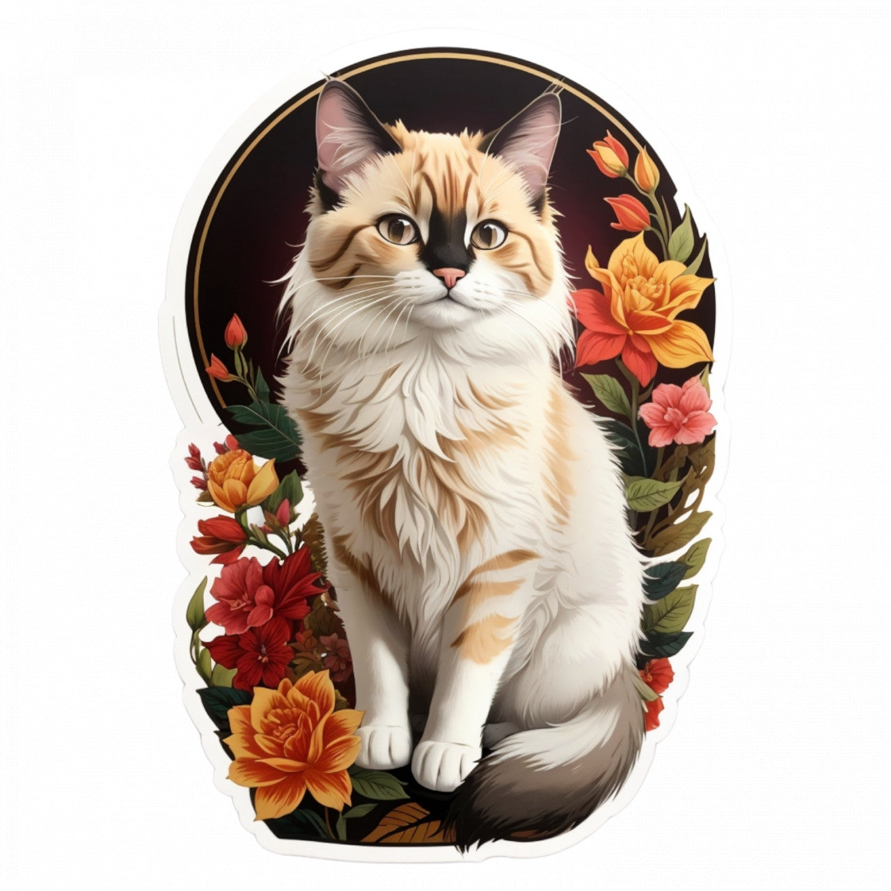 Set 3 bucati, Sticker decorativ, Pisica balineza, Rezistent la apa, NO87, 6 cm, Multicolor