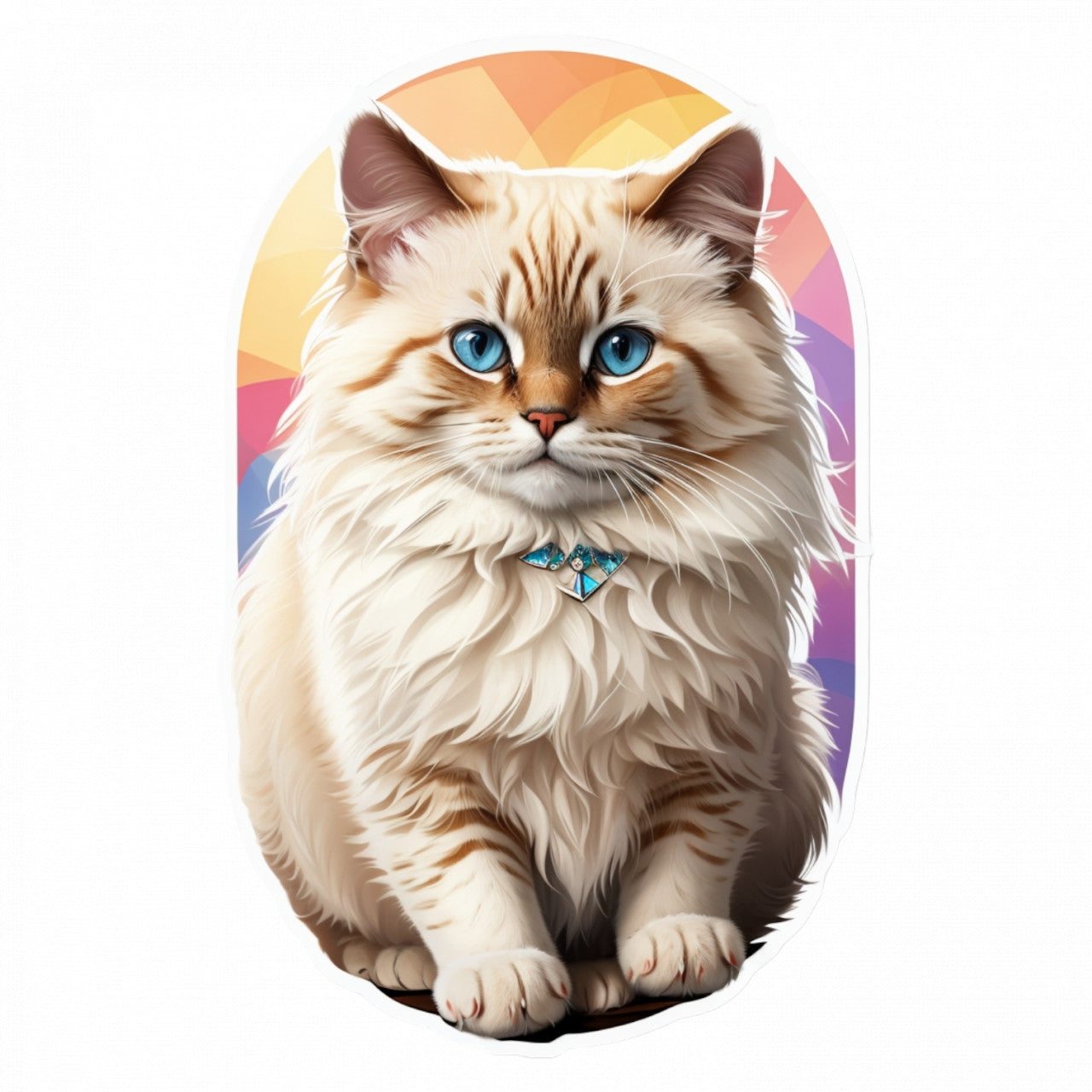 Set 3 bucati, Sticker decorativ, Pisica birmaneza cu medalion, Rezistent la apa, NO20, 6 cm, Multicolor