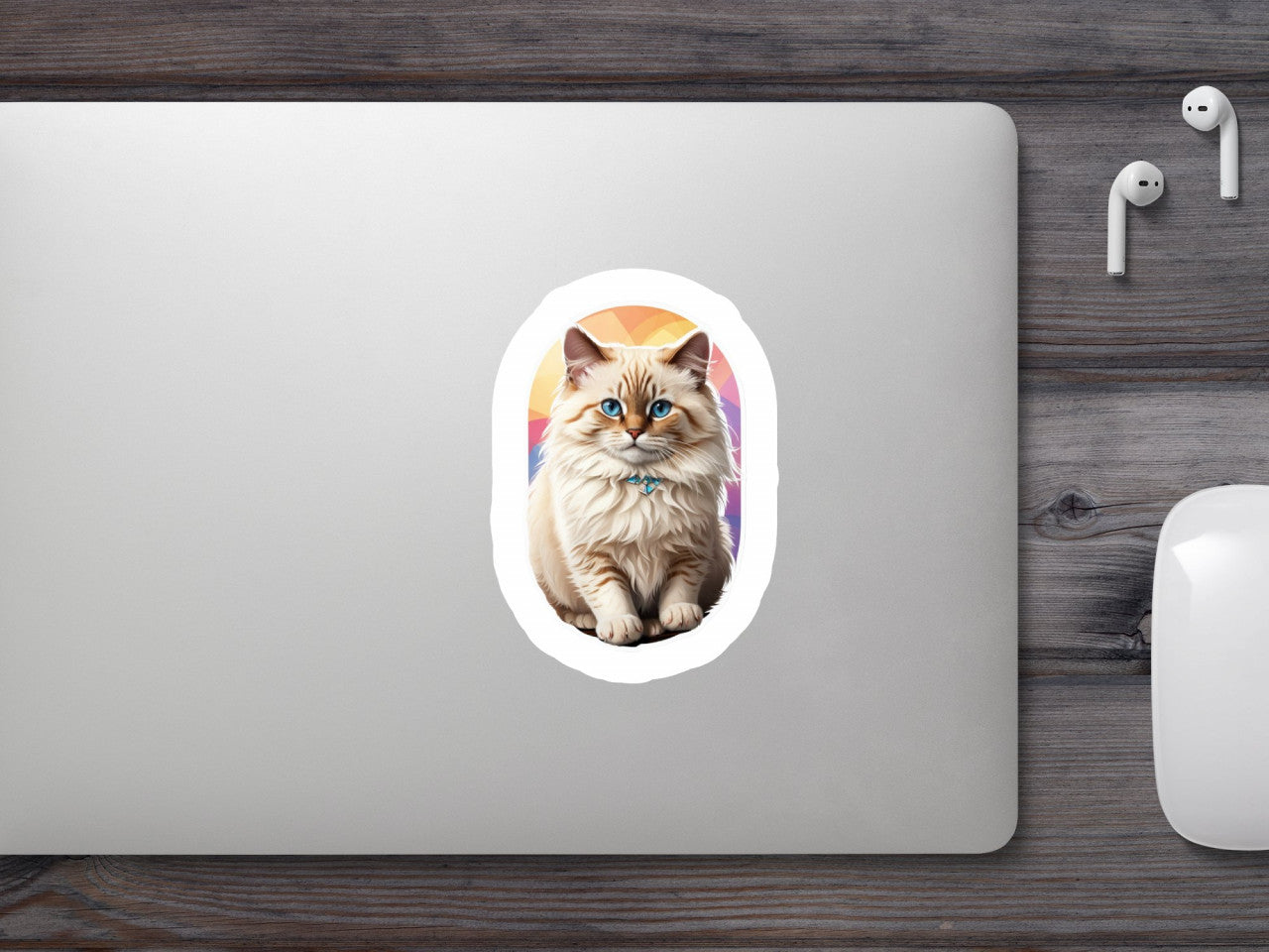 Set 3 bucati, Sticker decorativ, Pisica birmaneza cu medalion, Rezistent la apa, NO20, 6 cm, Multicolor