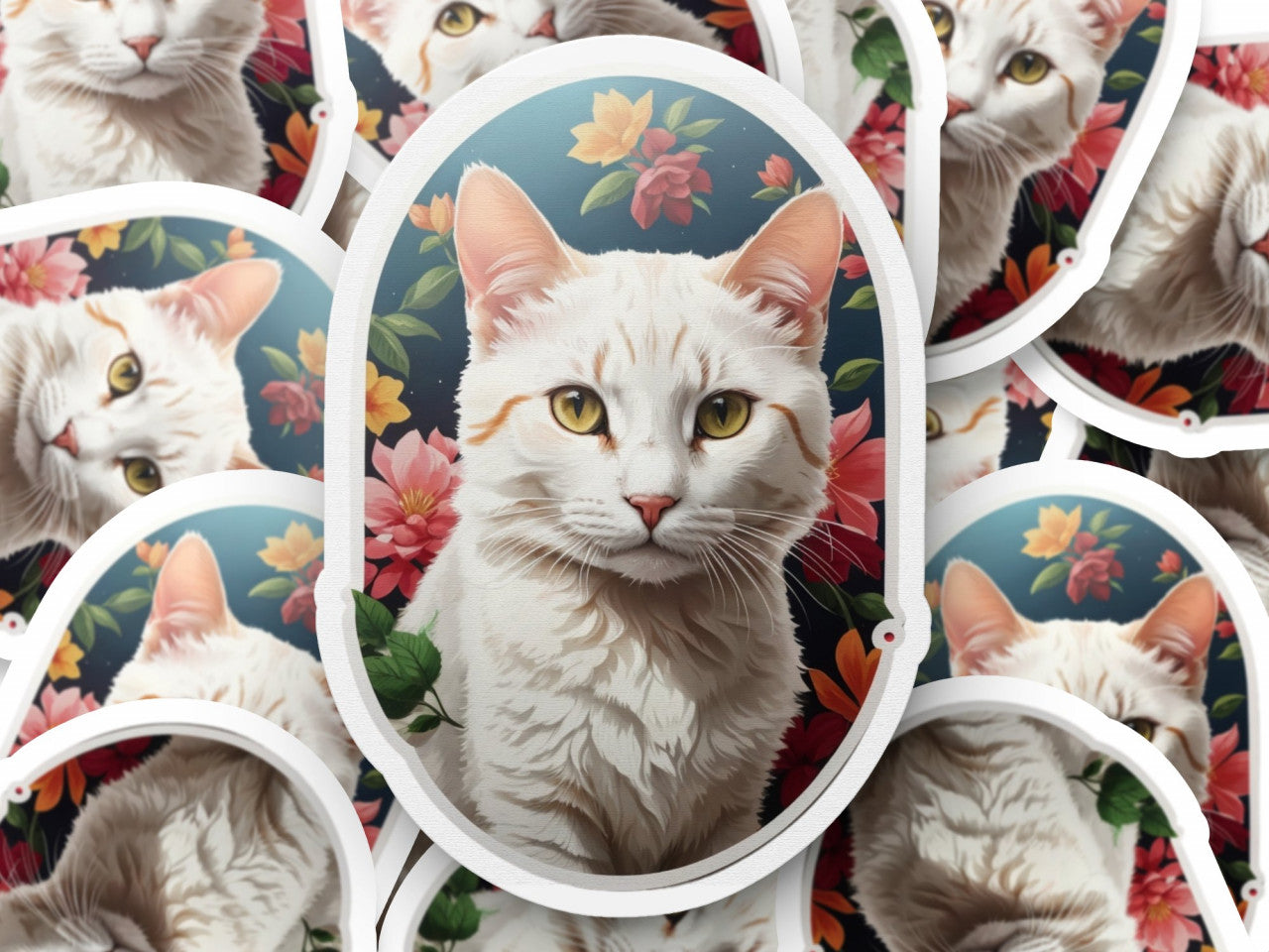 Set 3 bucati, Sticker decorativ, Pisica Burmilla medalion, Rezistent la apa, NO296, 6 cm, Multicolor
