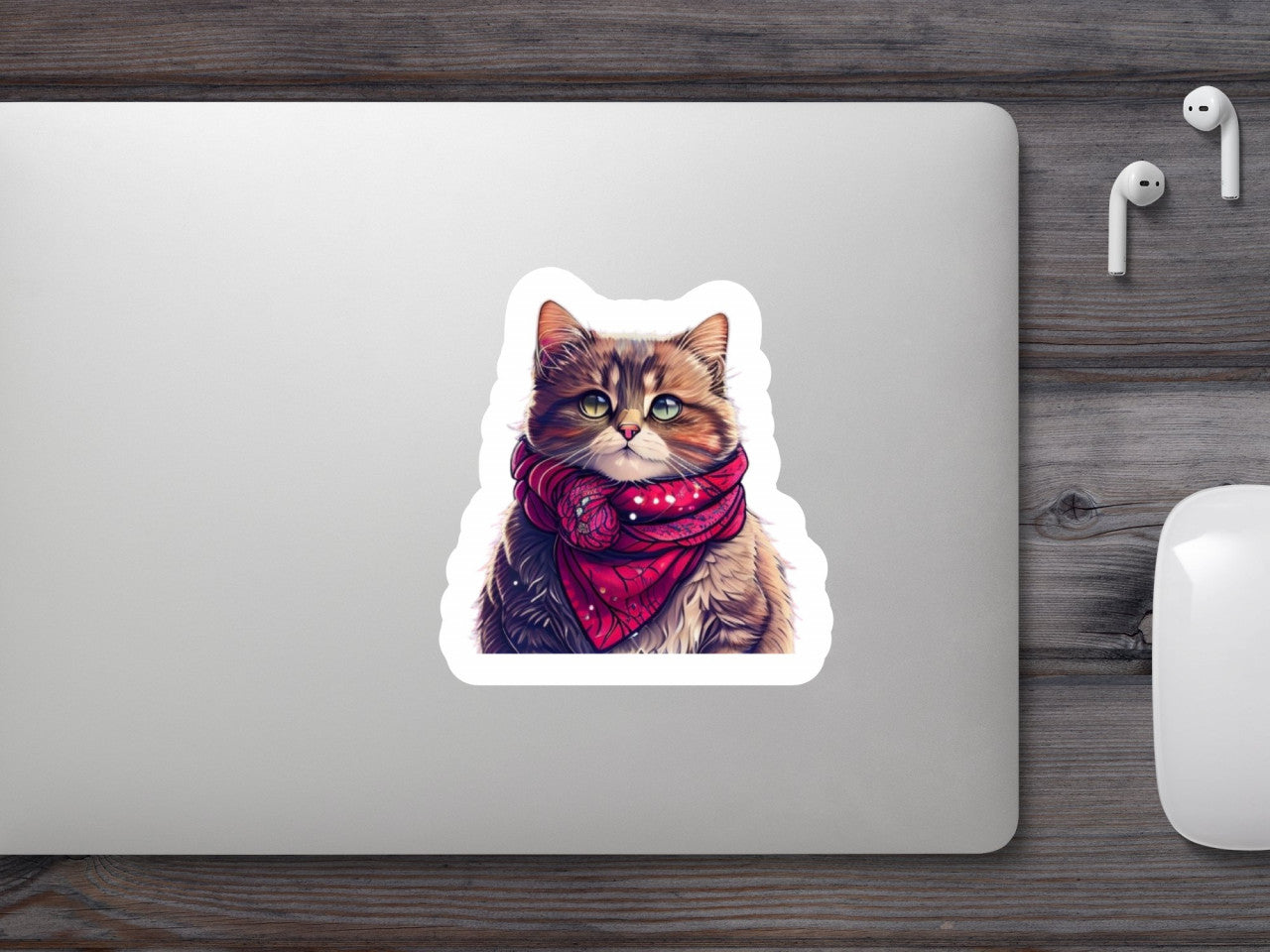 Set 3 bucati, Sticker decorativ, Pisica cu bandana, Rezistent la apa, NO2231, 6 cm, Multicolor