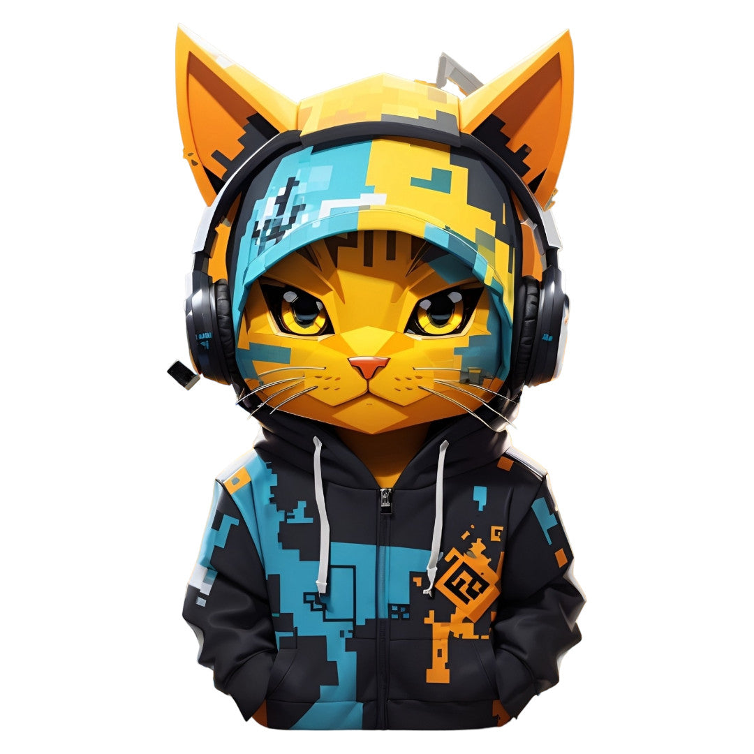 Set 3 bucati, Sticker decorativ, Pisica cu casti, Rezistent la apa, NO1693, 6 cm, Multicolor